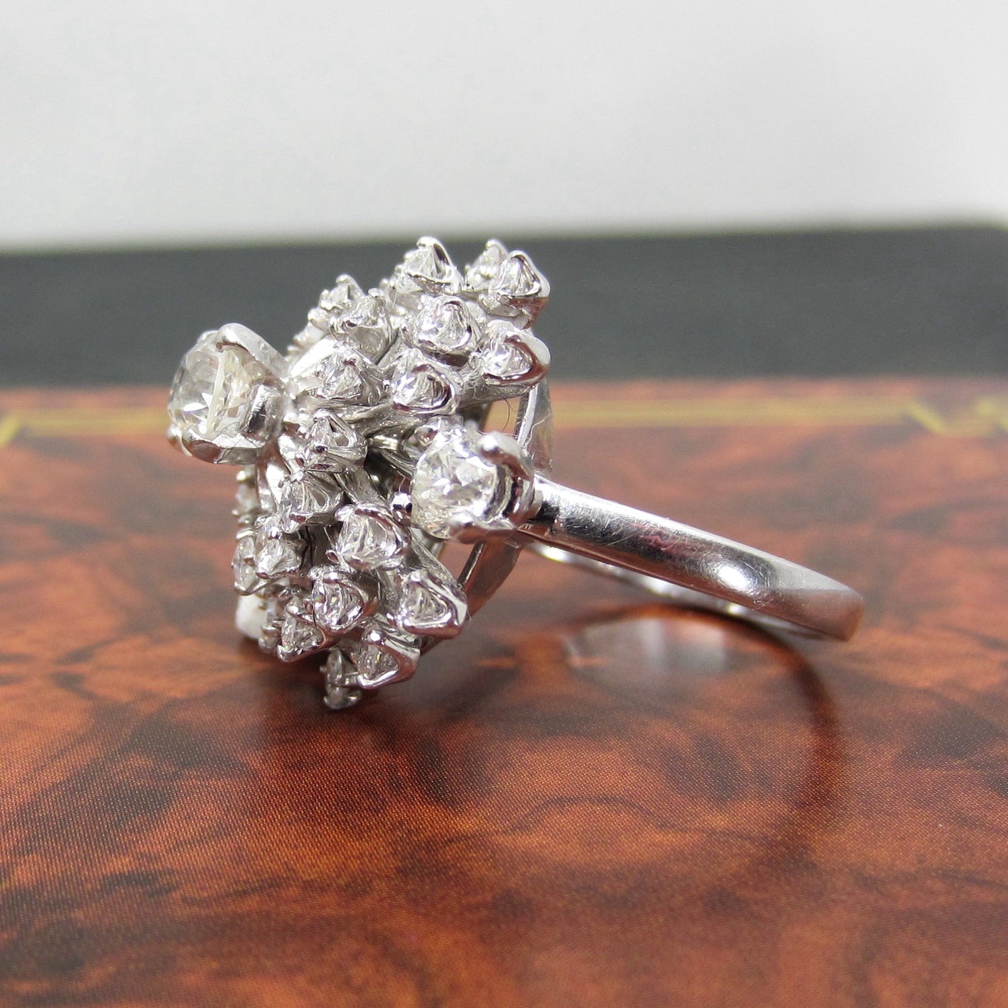 HOLD-Mid-Century Diamond Cluster Ring 14k c. 1950