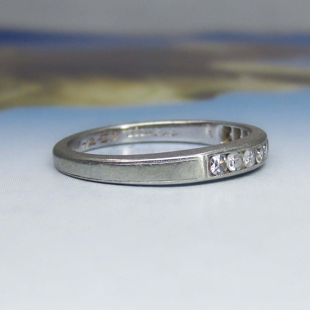 Art Deco Channel Set Diamond Wedding Band 18k c. 1939