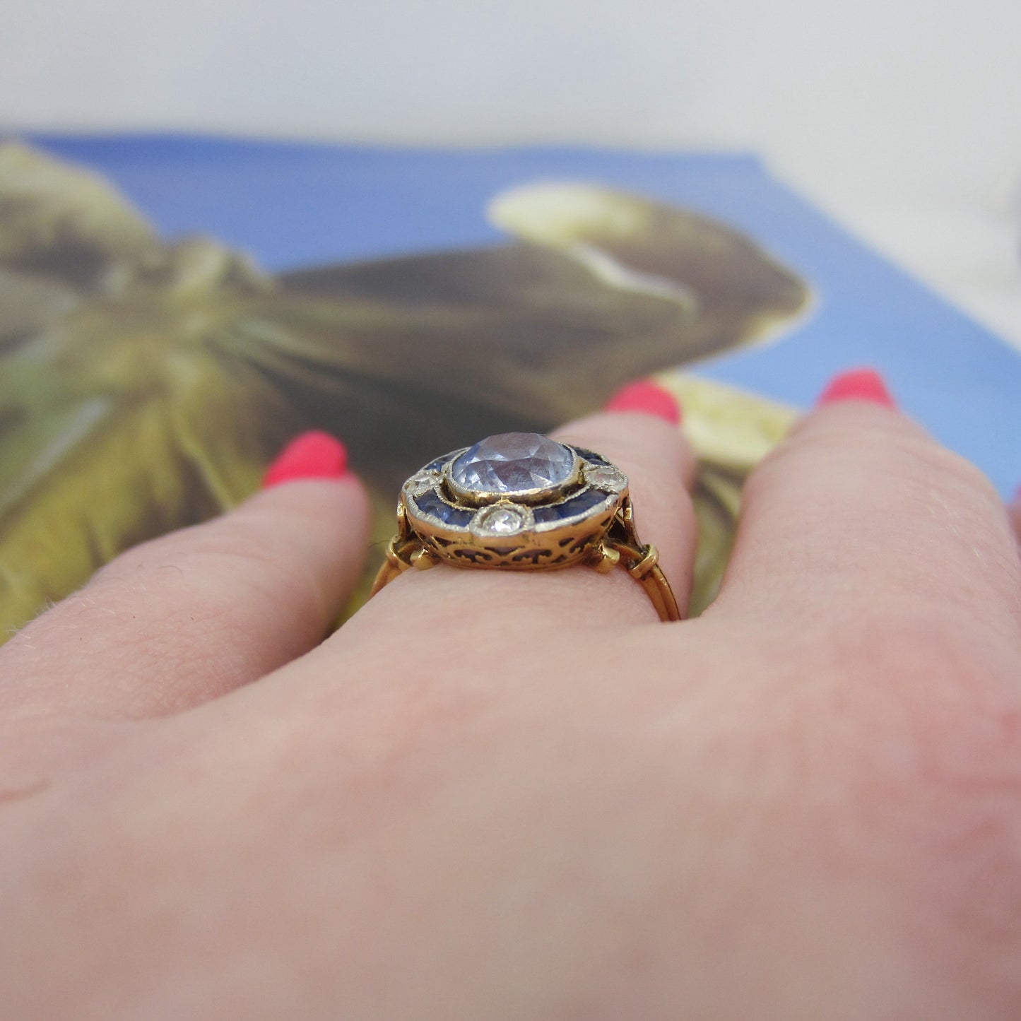 SOLD--Edwardian Sapphire and Diamond Ring Platinum/18k c. 1910
