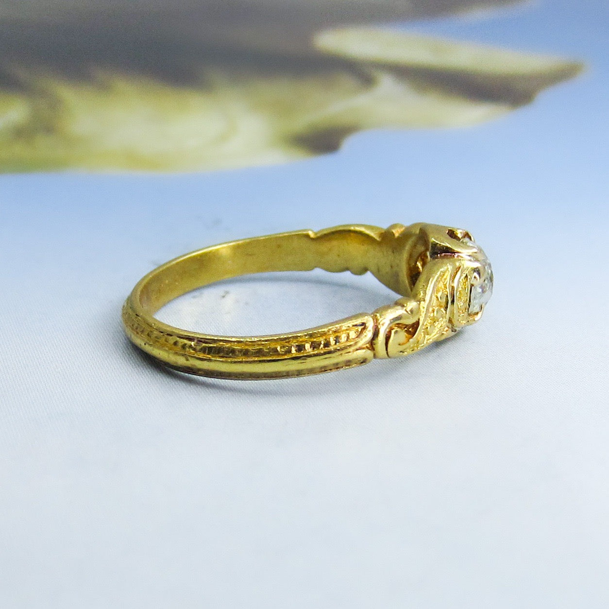 SOLD--Early Victorian Old Mine Diamond .64ct Ring 18k c. 1843