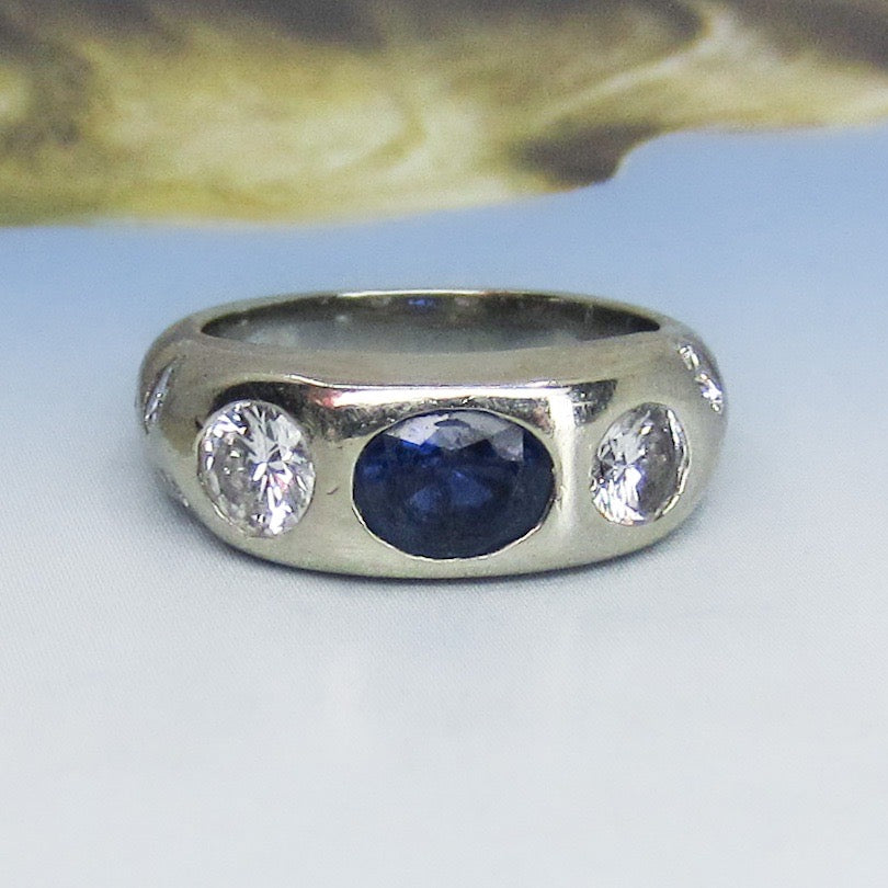 SOLD--Vintage Sapphire and Diamond Ring 14k c. 1950