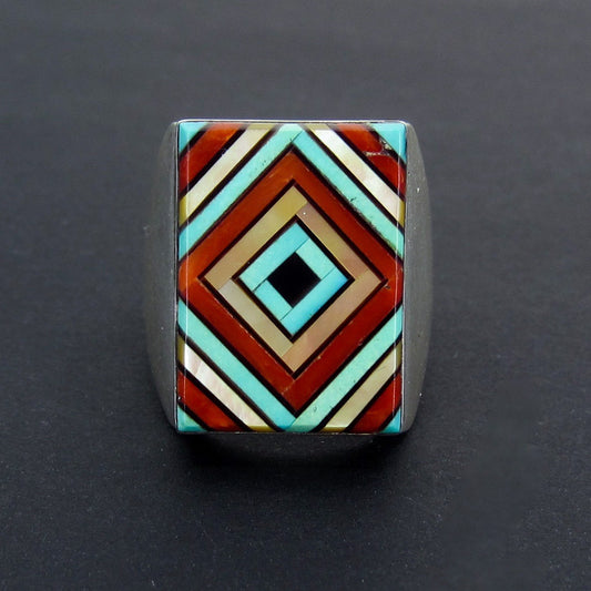 SOLD--Vintage Southwestern Inlay Ring Sterling c. 1980
