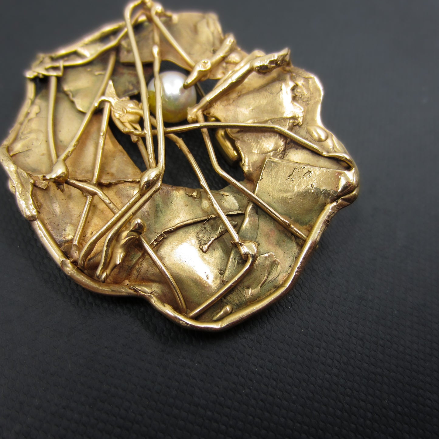 Modernist Organic Pearl Brooch 14k c. 1970