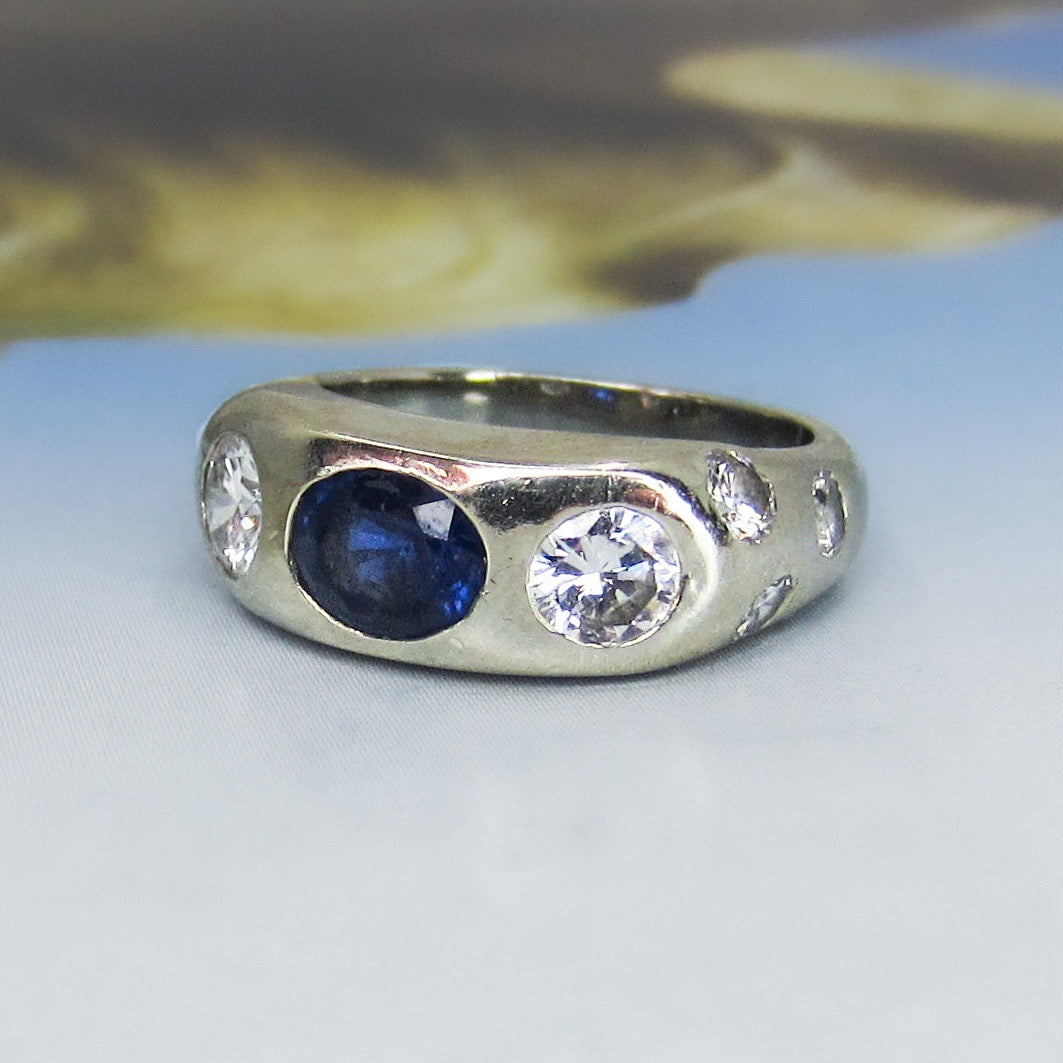 SOLD--Vintage Sapphire and Diamond Ring 14k c. 1950