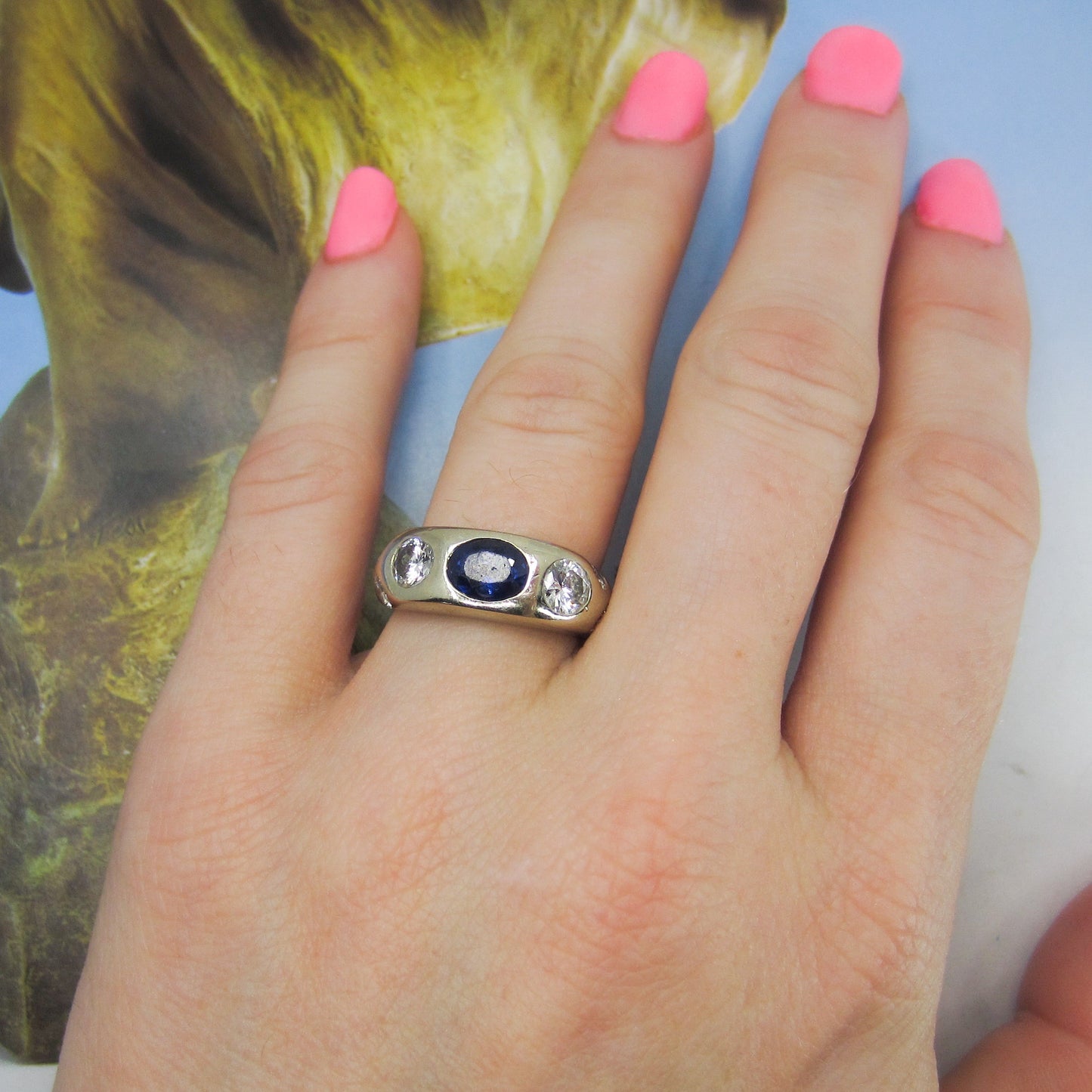 SOLD--Vintage Sapphire and Diamond Ring 14k c. 1950