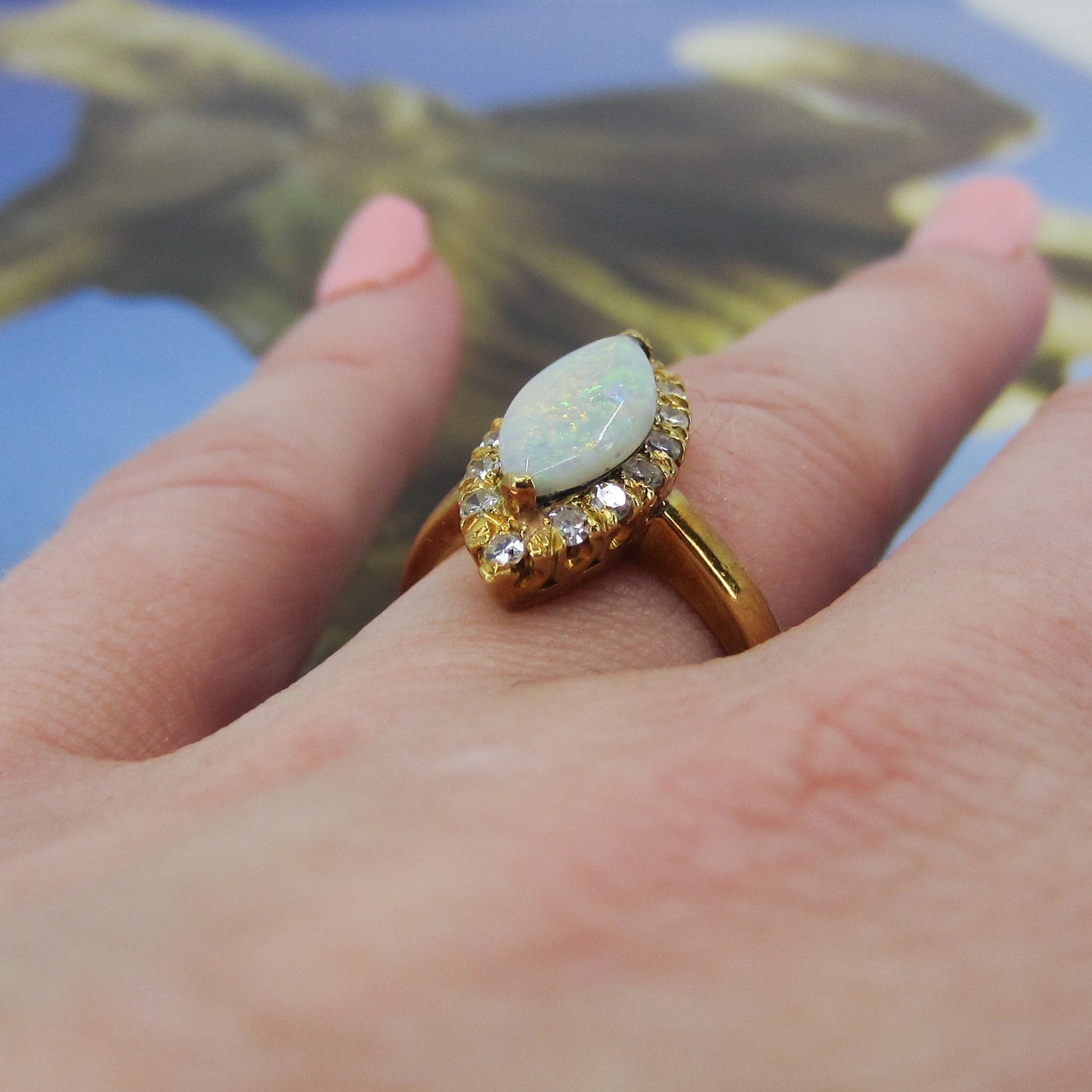 Vintage Opal and Diamond Ring 18k c. 1960
