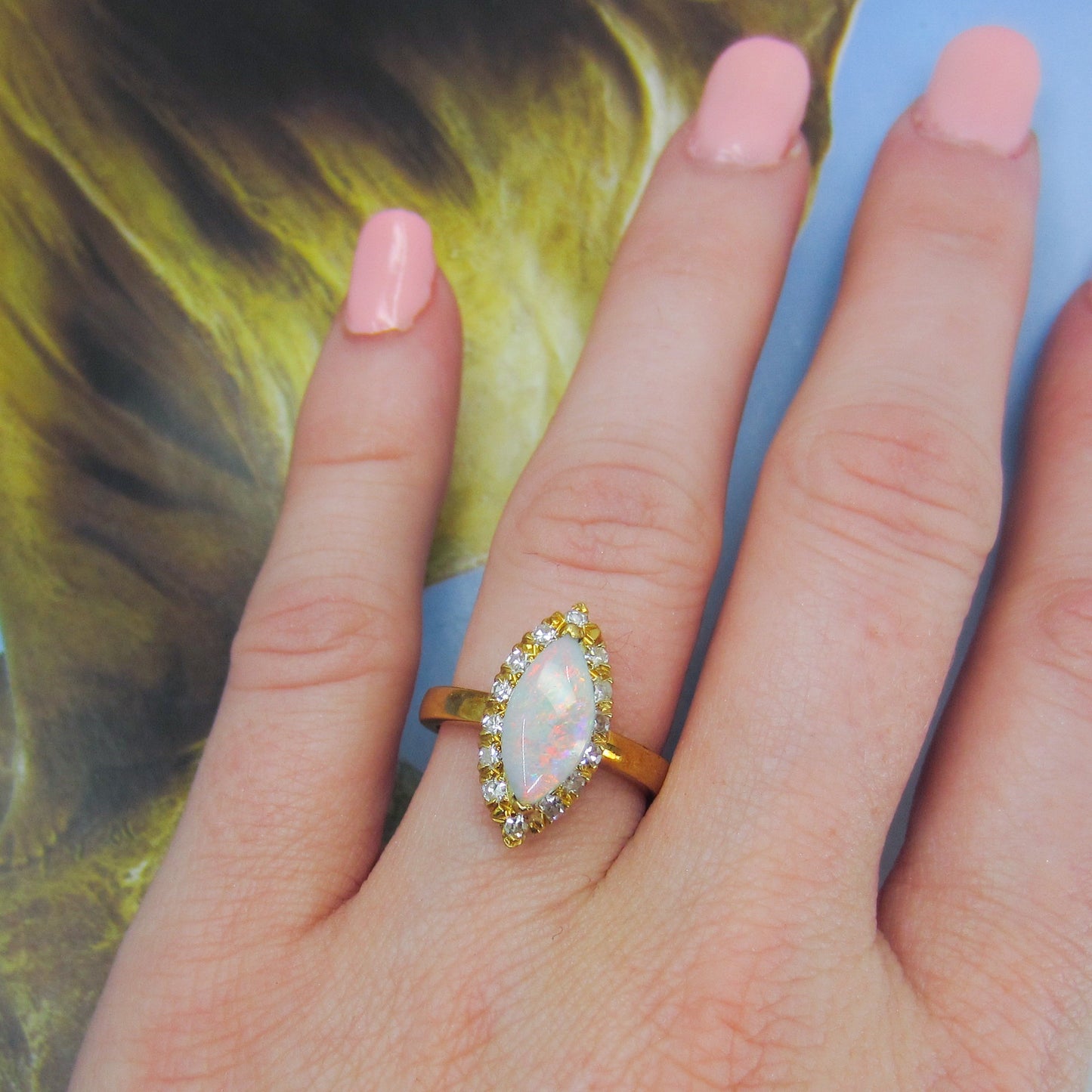 Vintage Opal and Diamond Ring 18k c. 1960