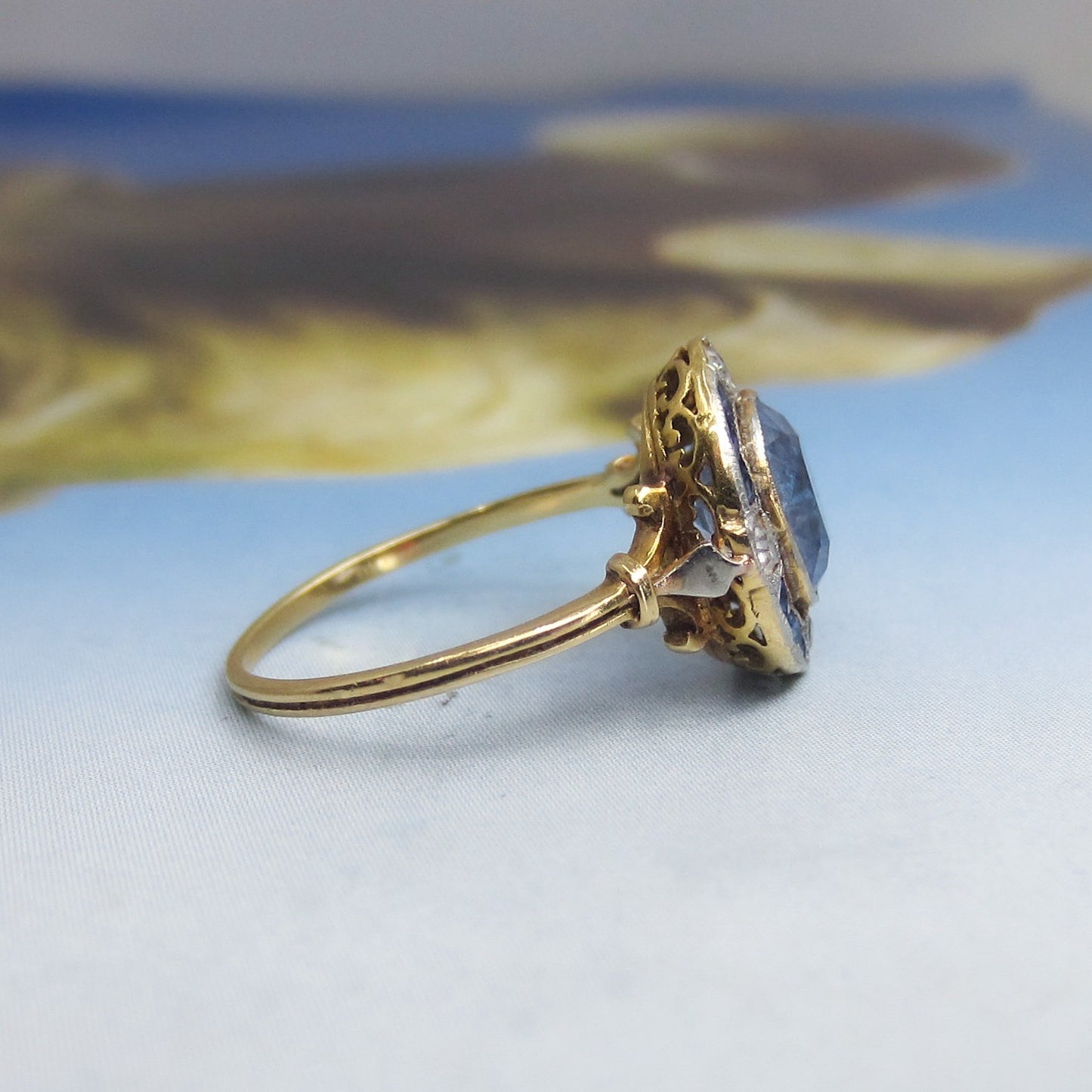 SOLD--Edwardian Sapphire and Diamond Ring Platinum/18k c. 1910