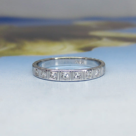 HOLD - Art Deco Seven Diamond Engraved Band 18k c. 1930
