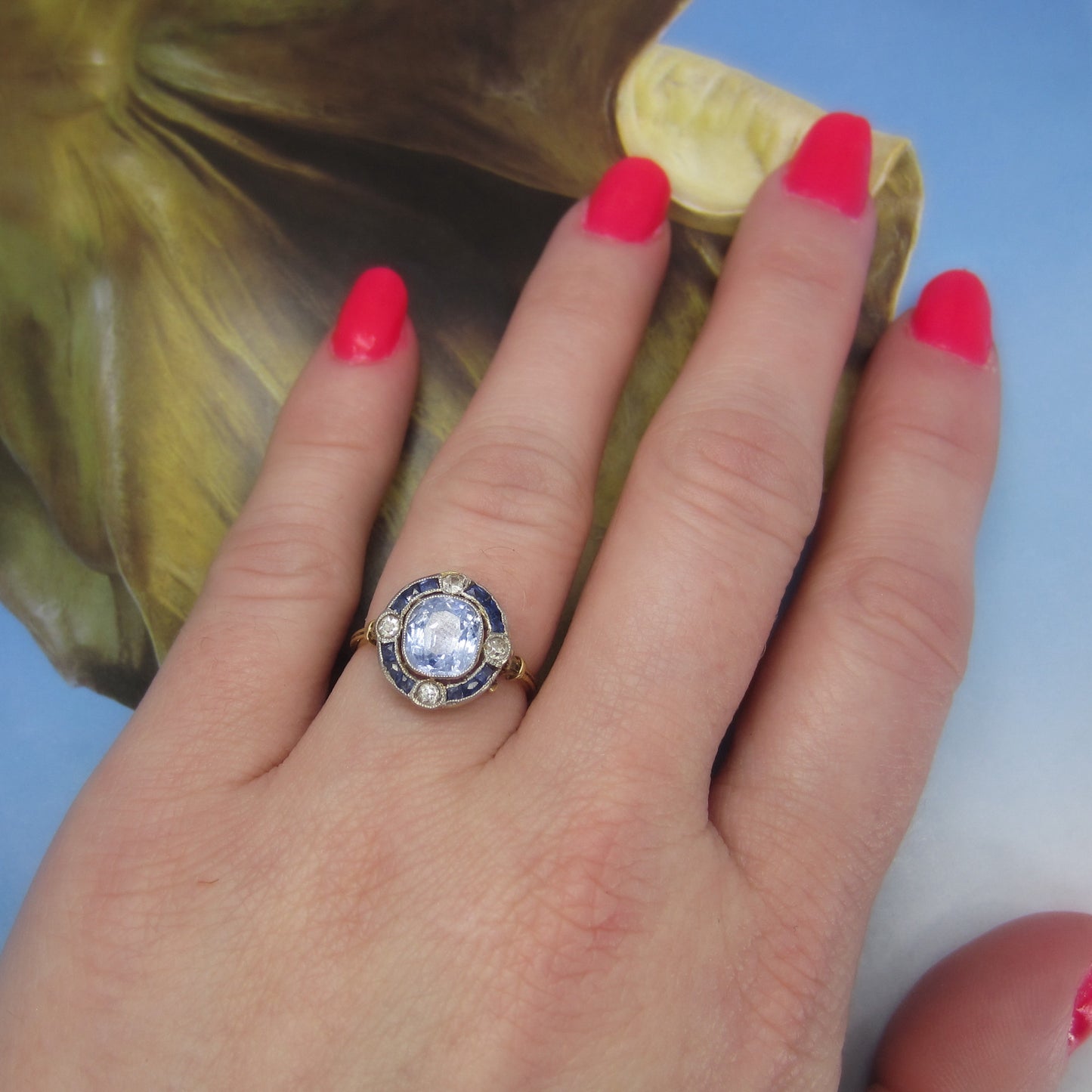 SOLD--Edwardian Sapphire and Diamond Ring Platinum/18k c. 1910