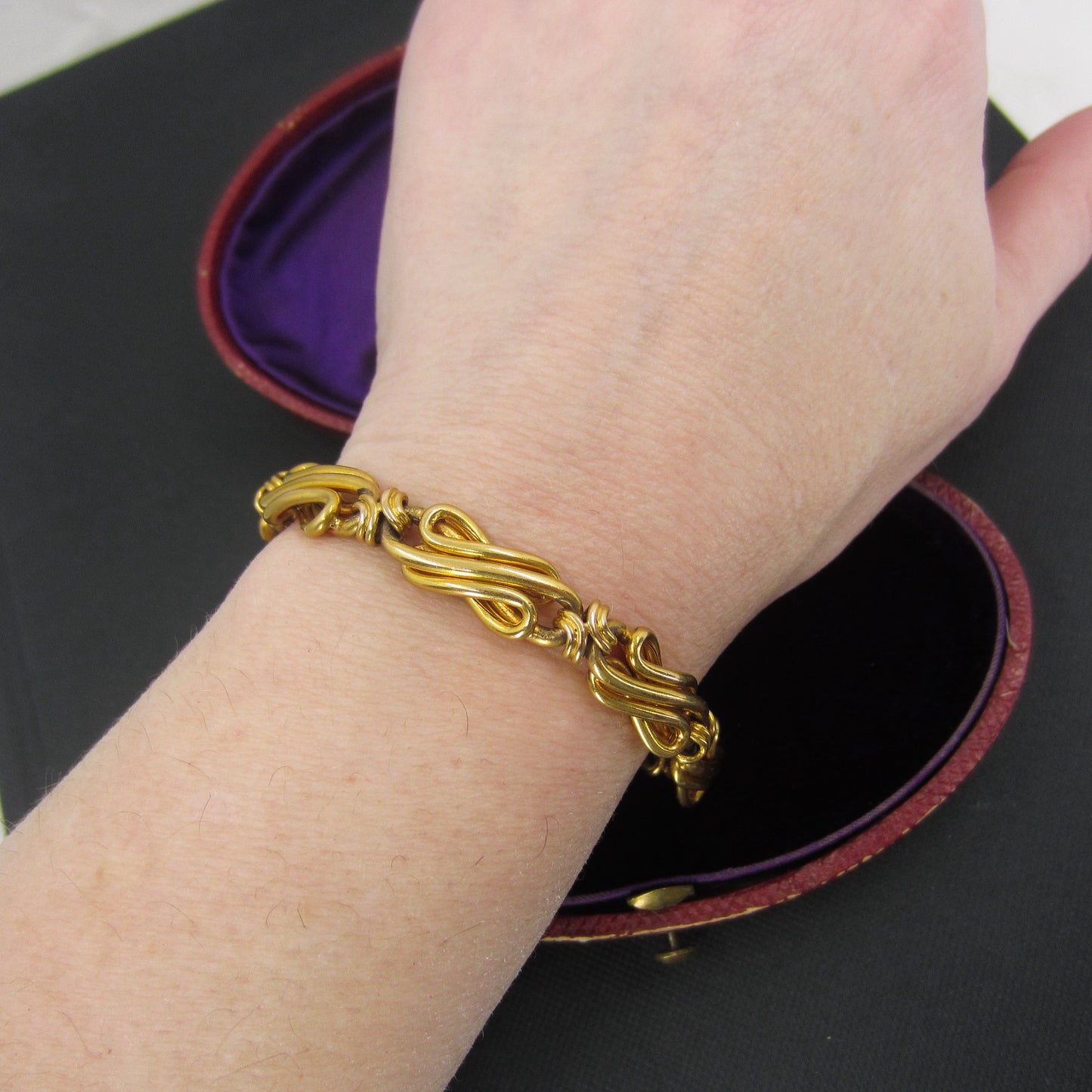 SOLD-Antique French Fancy Link Bracelet 18k c. 1910