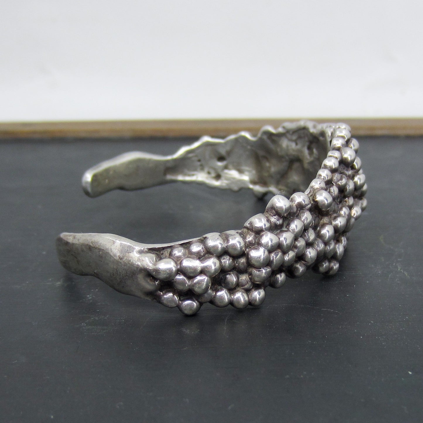 Vintage Heavy Brutalist Granulated Cuff Sterling c. 1970