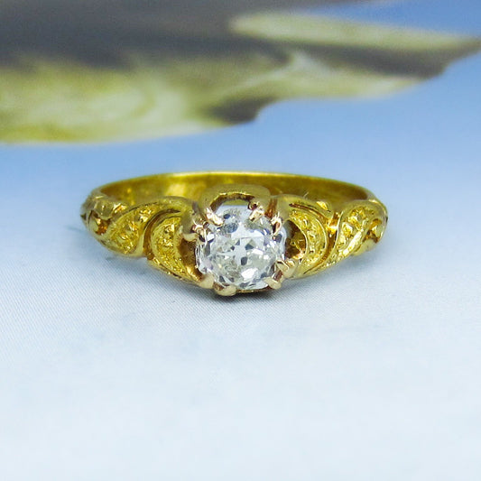 SOLD--Early Victorian Old Mine Diamond .64ct Ring 18k c. 1843