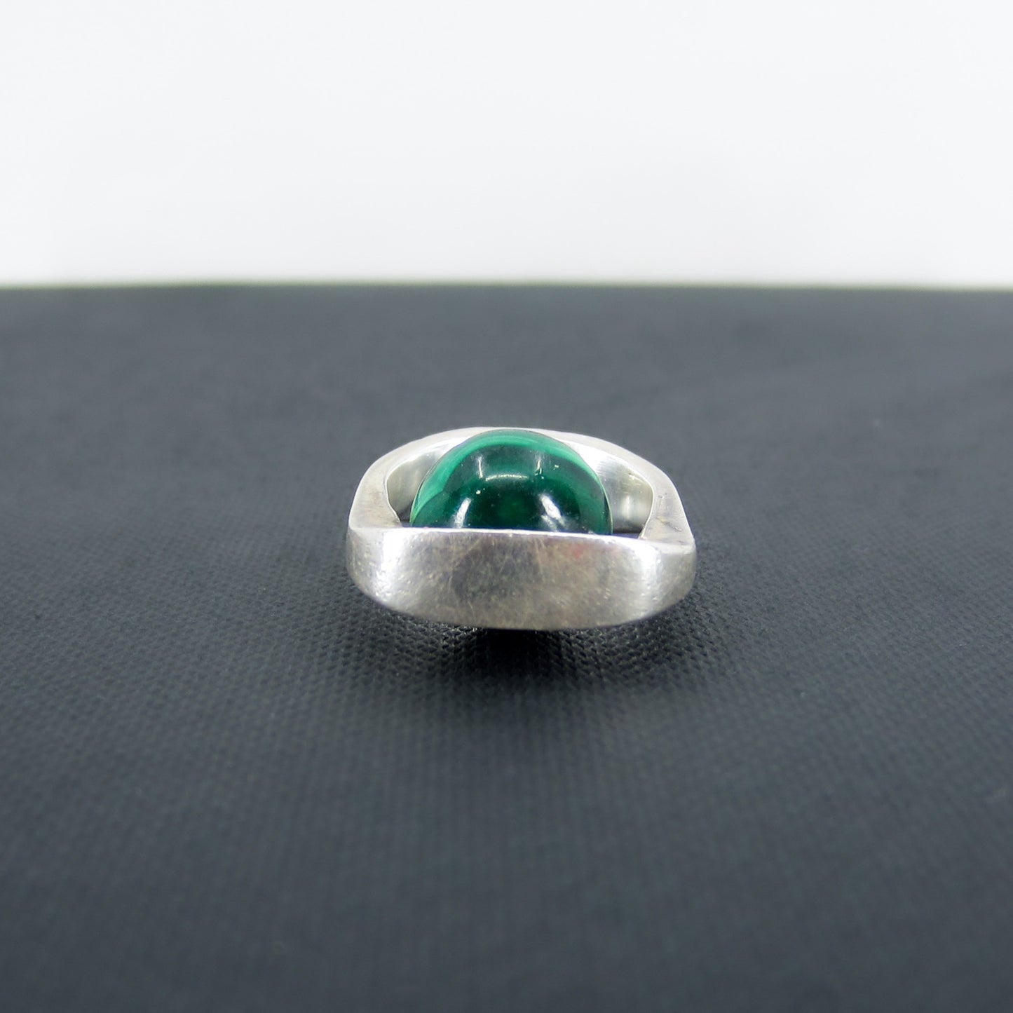 SOLD-French Modernist Malachite Ring Sterling, Size 6 c. 1960