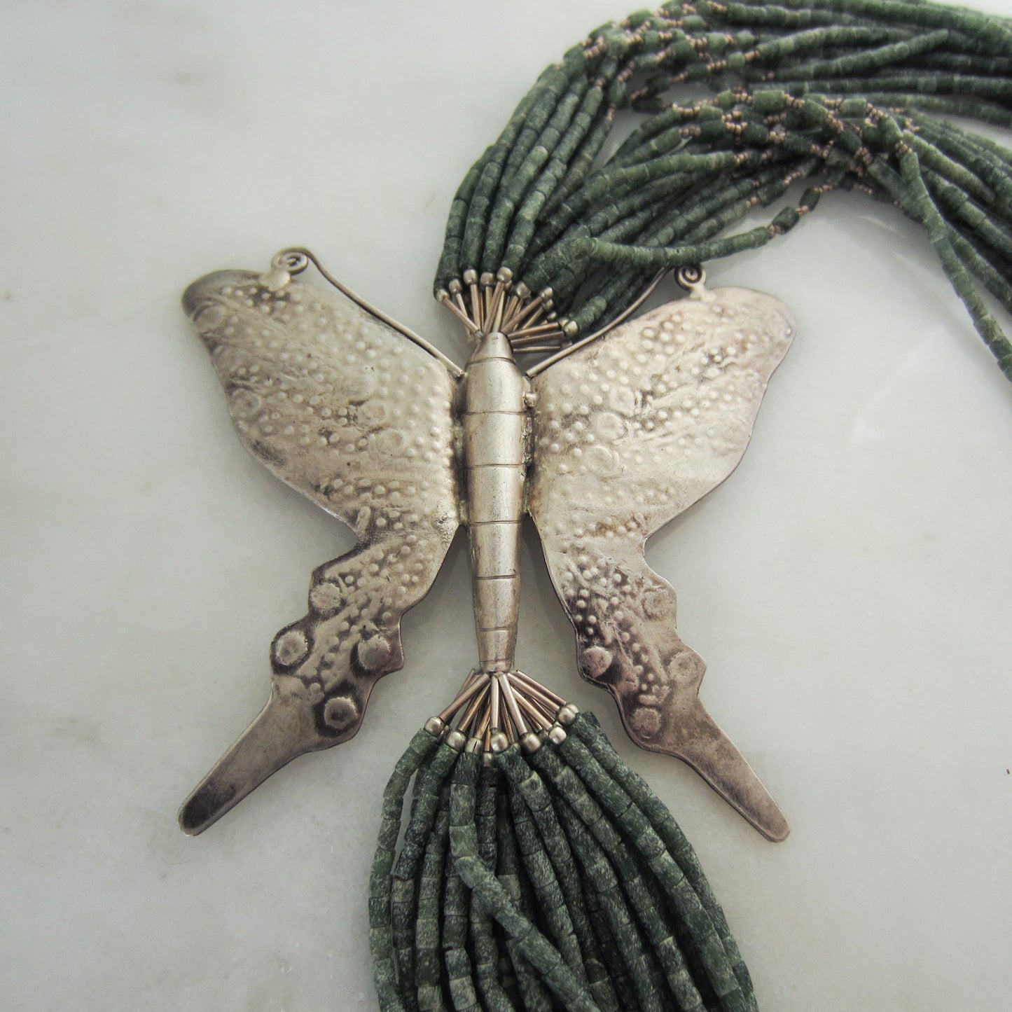 Vintage Artisan Huge Butterfly Necklace Sterling c. 1990
