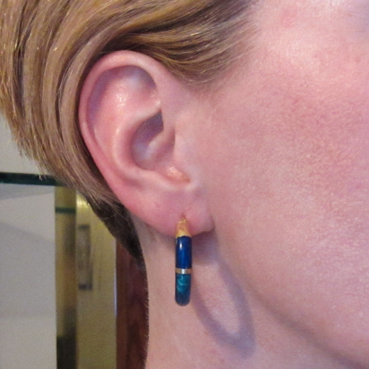 SOLD— Vintage Enamel Hoop Earrings 14k, Italy c. 1980
