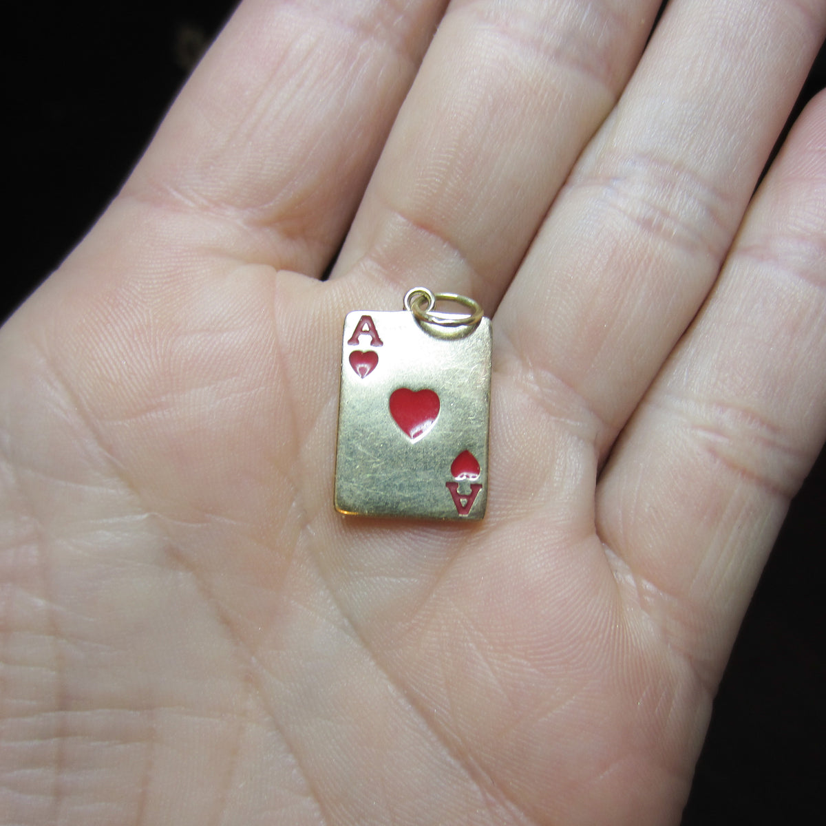 Enamel Ace of Hearts Charm 14k