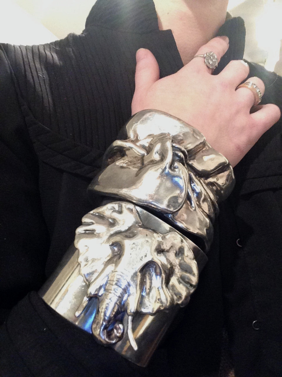 SOLD--Vintage Elephant Cuff Sterling c. 1970