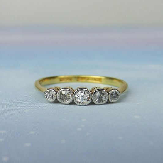 SOLD-Edwardian Bezel Set Old Cut Diamond Band Platinum/18k c. 1915