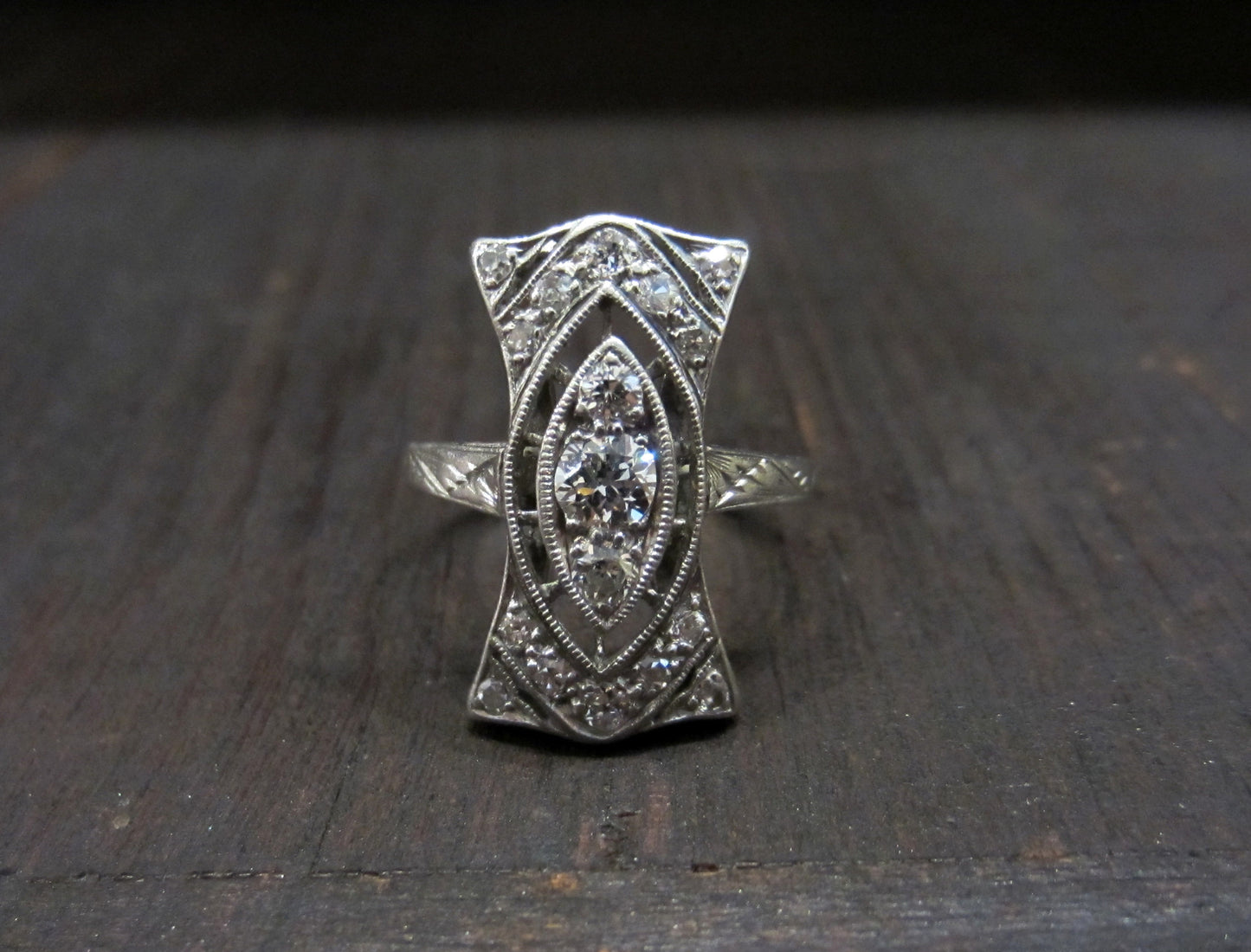 SOLD--Late Edwardian/Early Art Deco Diamond Dinner Ring Platinum c. 1915