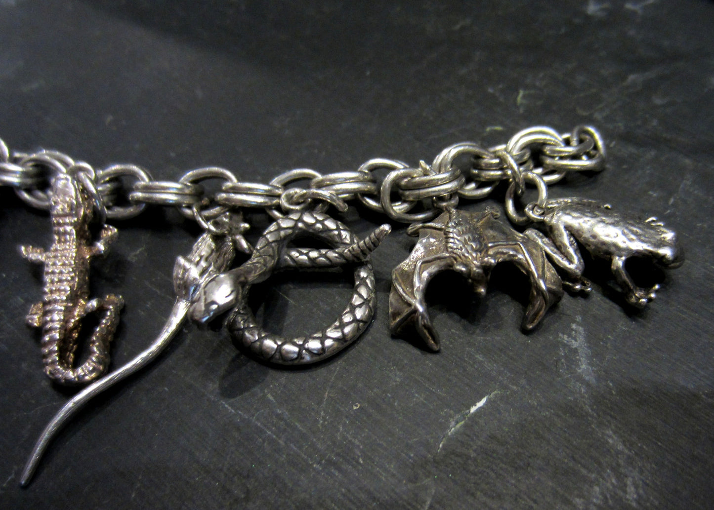 SOLD--Vintage "Creepy Crawlies" Charm Bracelet Sterling c. 1920-1950