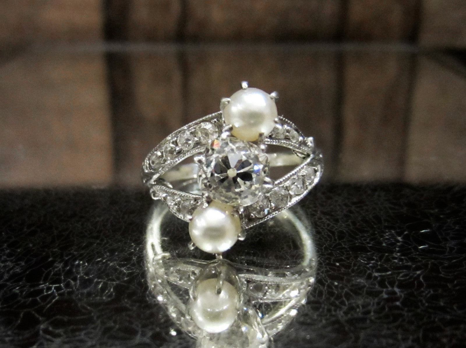 The Antique 1879 Split Pearl and Diamond Ring 