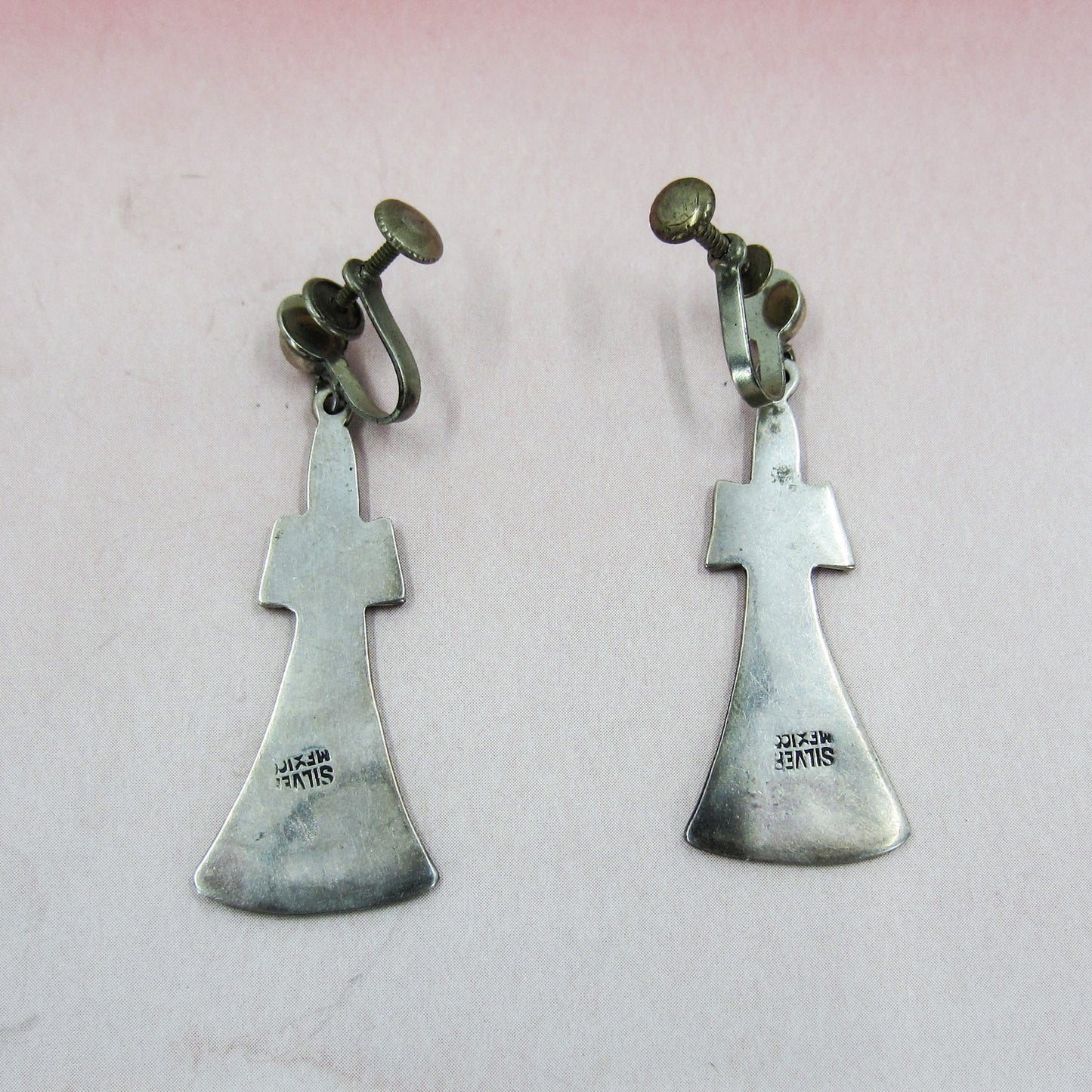 SOLD--Vintage Snake Drop Earrings Sterling Silver, Mexico c. 1950