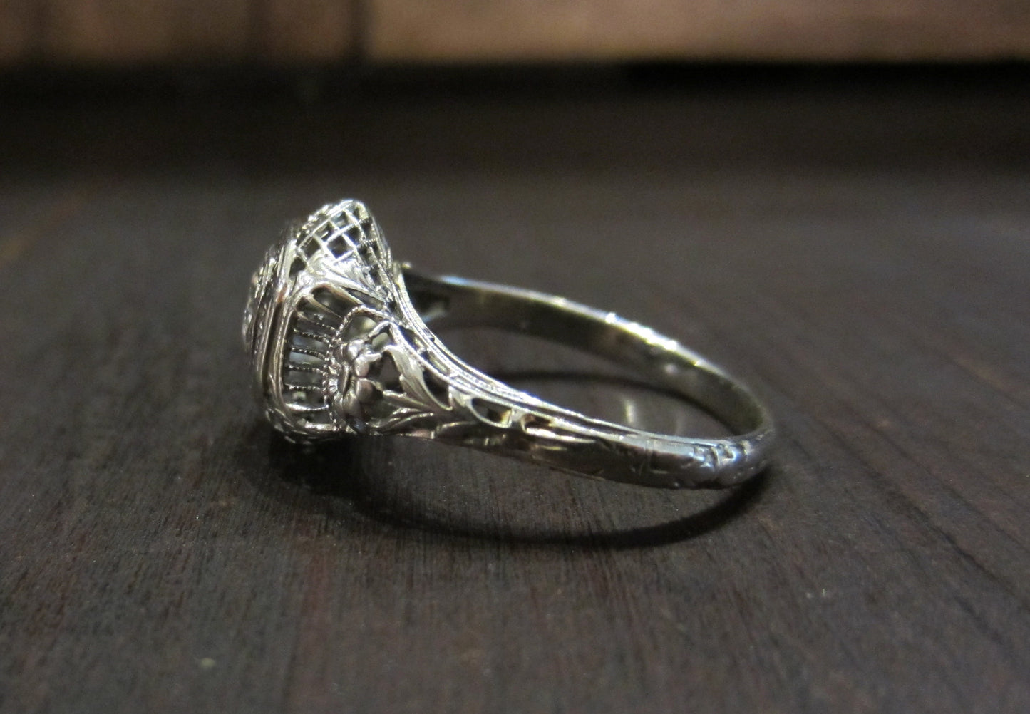 SOLD--Art Deco Old European .30ct Diamond Filigree Engagement Ring 18k c. 1920