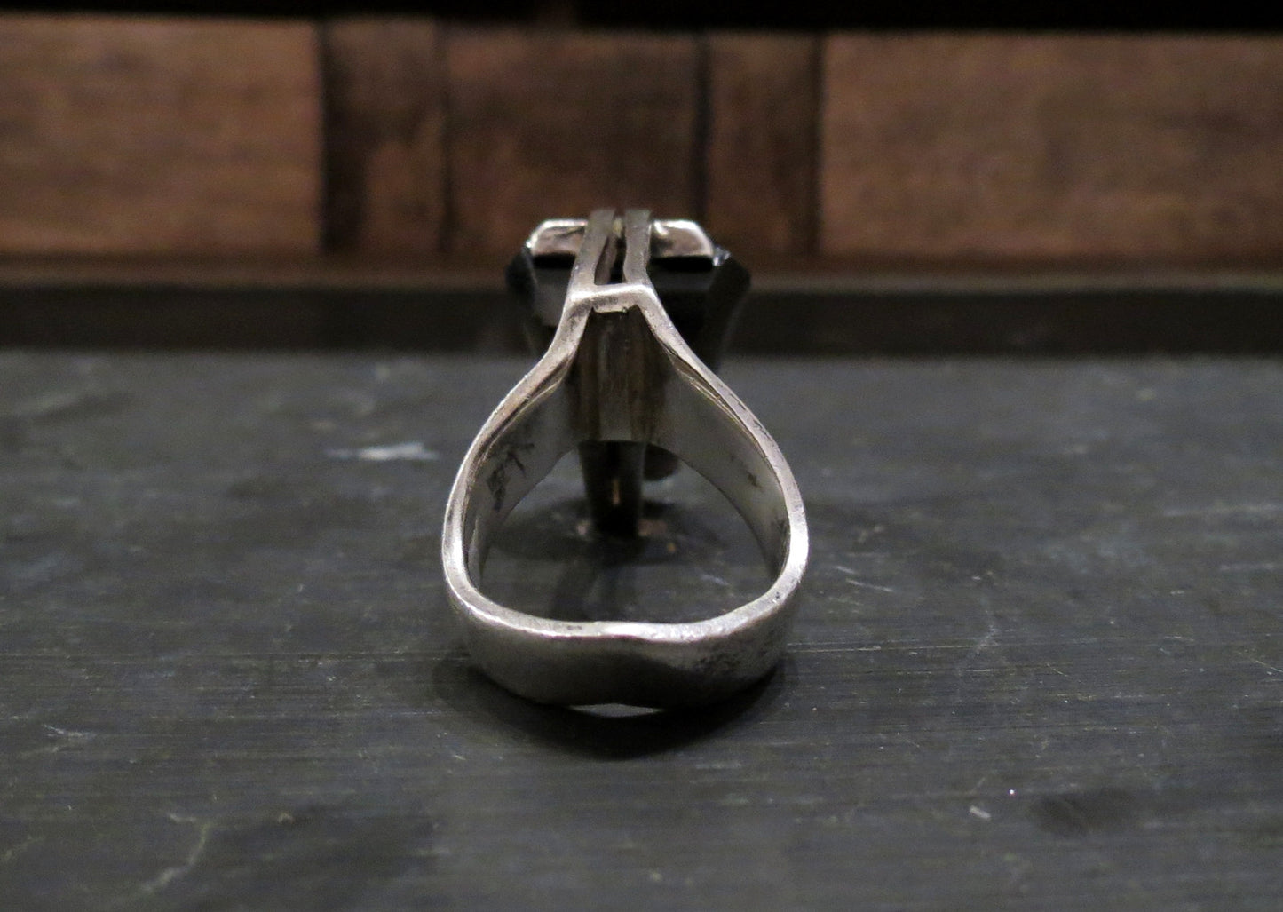 SOLD--Modernist Smoky Quartz Sculptural Ring Sterling, R. Wolf c. 1970