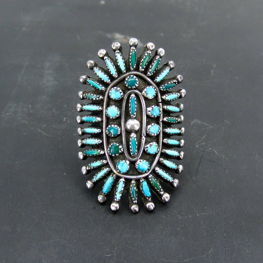 SOLD-Vintage Zuni Turquoise Petit Point Ring Sterling c. 1950
