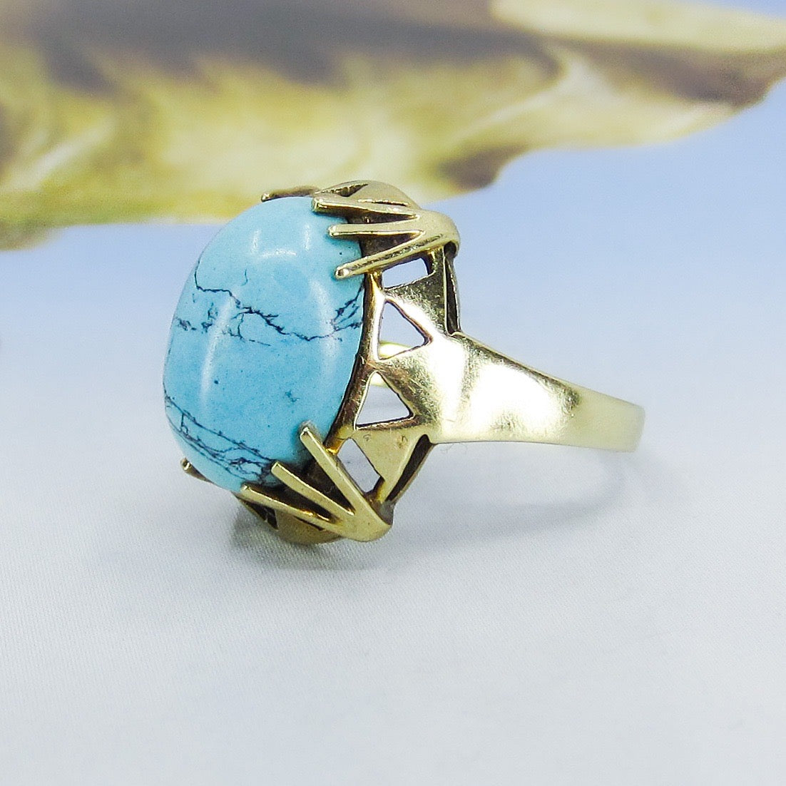 Vintage Egyptian Revival Turquoise Ring 14k c. 1970