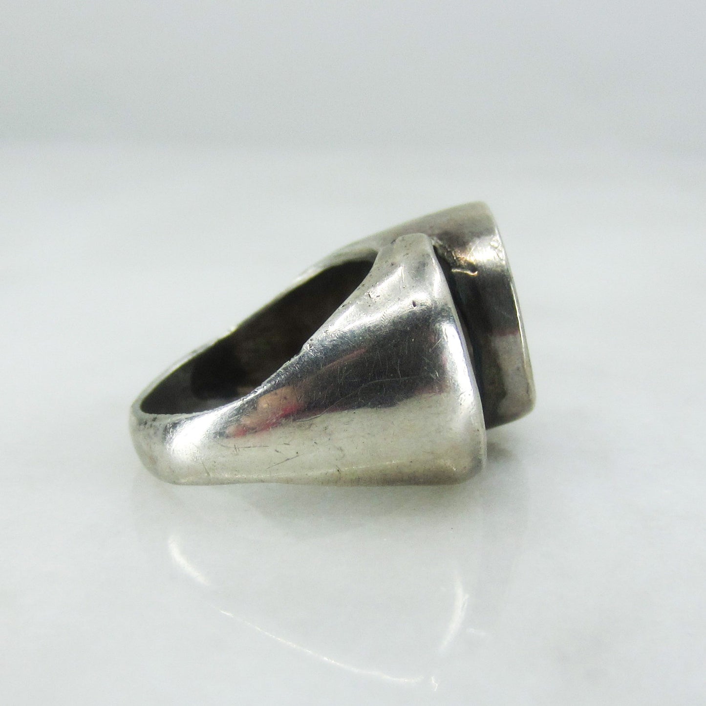 SOLD--Modernist Onyx Circles Ring Sterling c. 1970