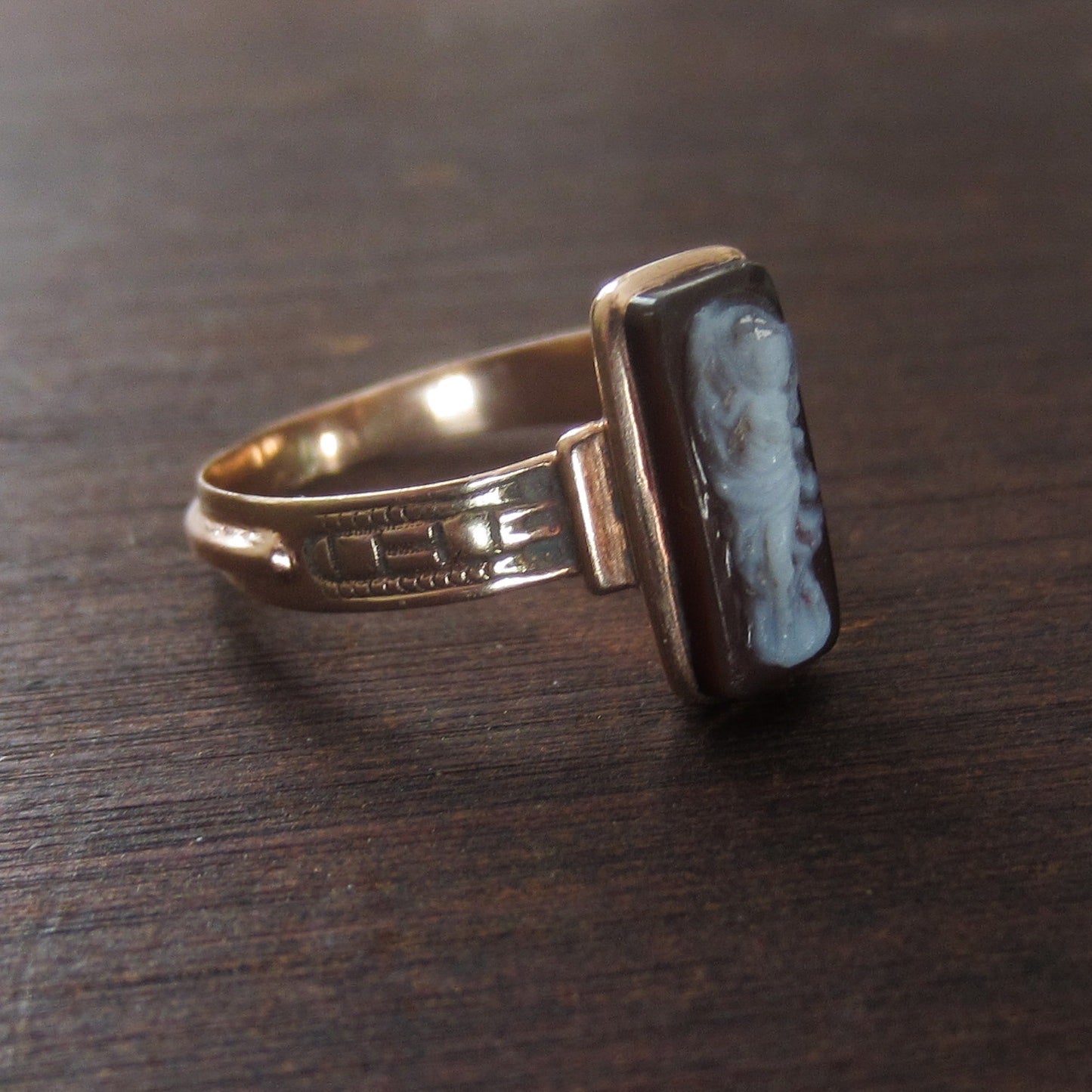 SOLD--Victorian Dainty Hardstone Cameo Ring 14k c. 1880