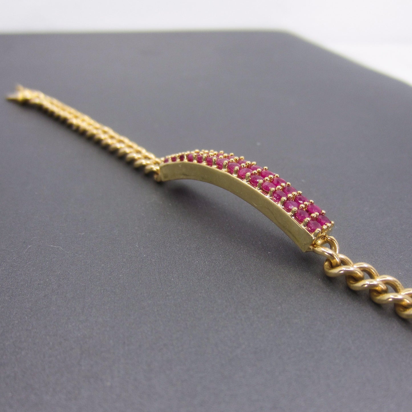 SOLD--Vintage Ruby Bar Bracelet 14k c. 1980