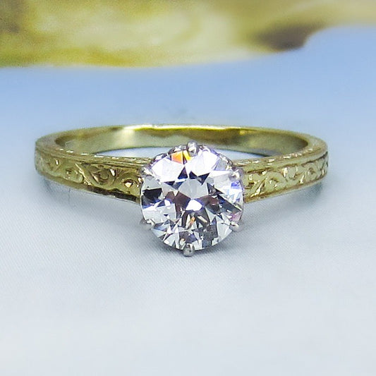 SOLD- Art Deco Old European .71ct Solitaire Diamond Engagement Ring Platinum/14k c. 1920