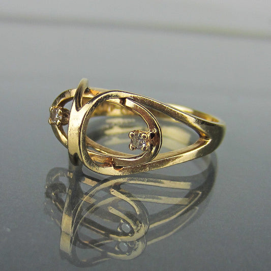 SOLD--Modernist Diamond Sculptural Ring 14k c. 1960