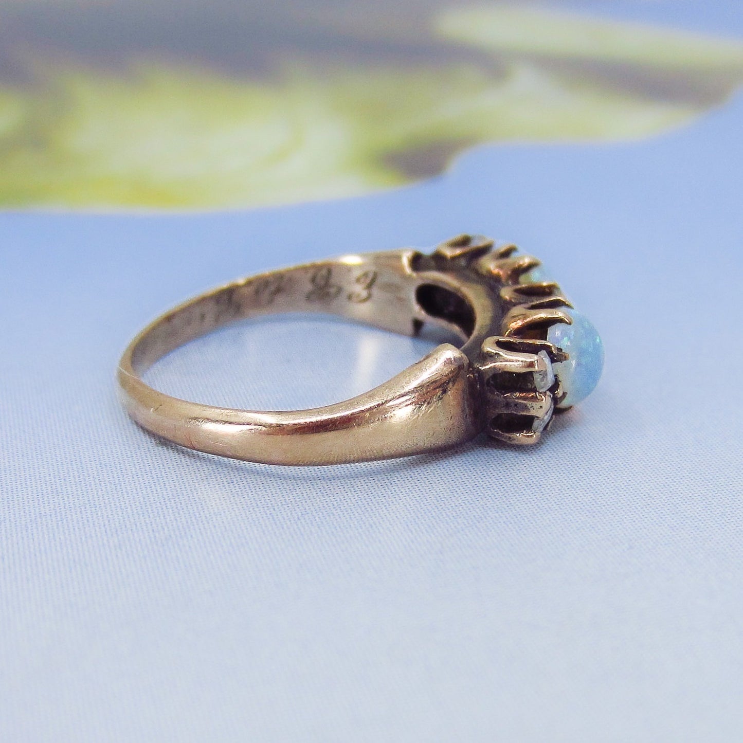 SOLD-Victorian Opal and Rose Cut Diamond Ring 14k c. 1890