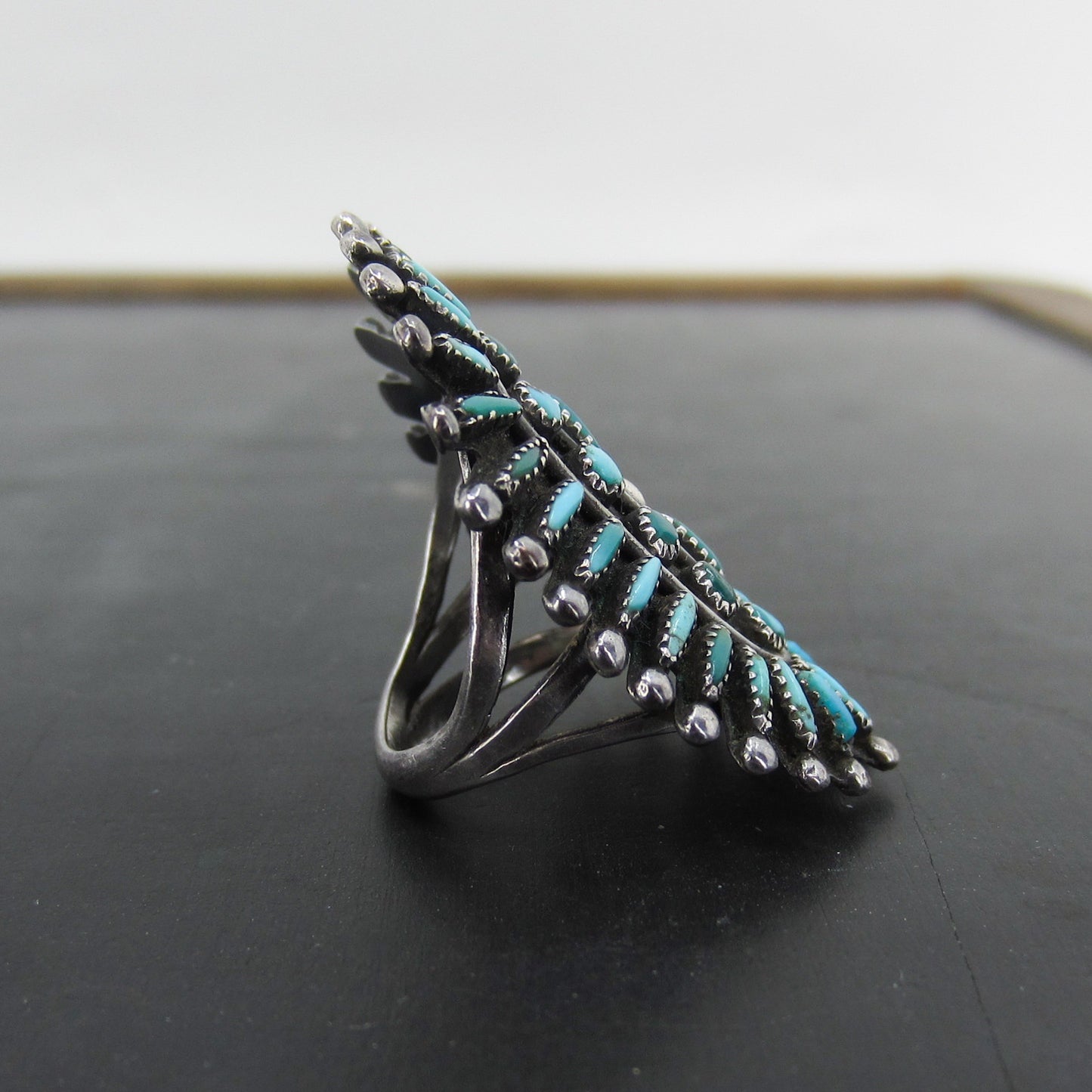 SOLD-Vintage Zuni Turquoise Petit Point Ring Sterling c. 1950