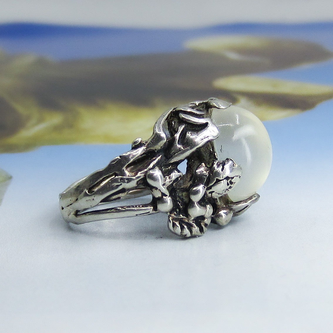 SOLD - Vintage Brutalist Moonstone Ring Sterling c. 1970