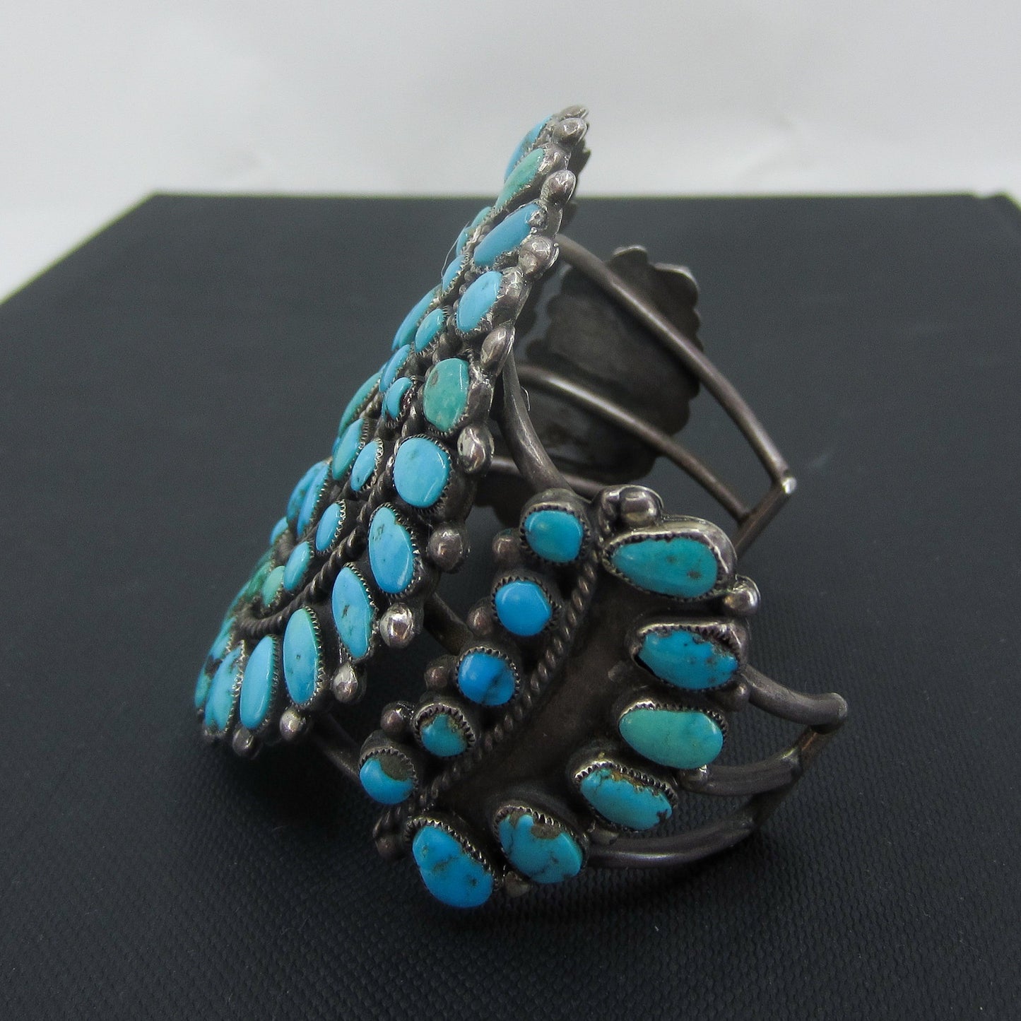 SOLD—HUGE Zuni Turquoise Petit Point Men's Cuff Sterling c. 1950