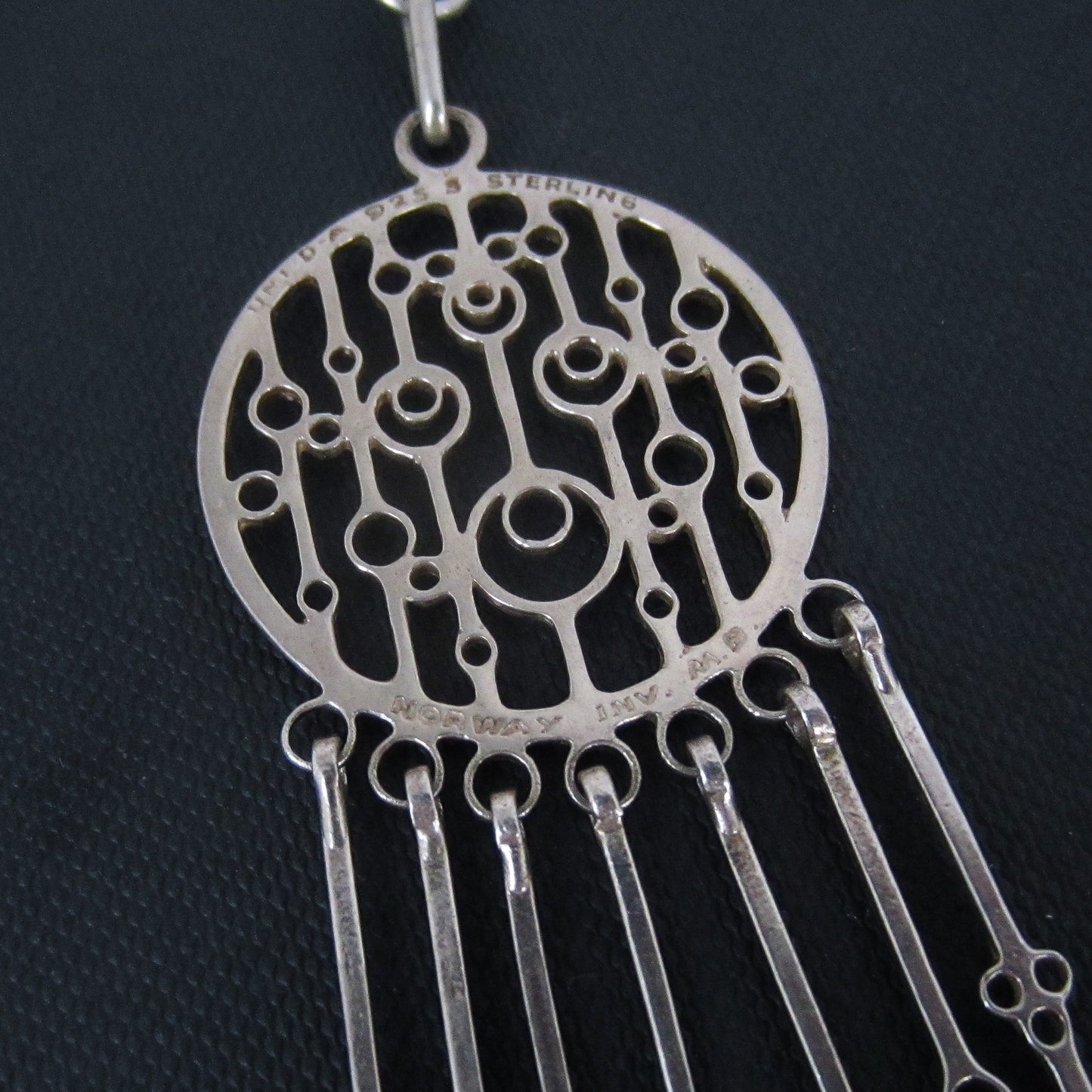 SOLD-Modernist Geometric Fringe Necklace Sterling, Marianne Berg for Uni David Andersen, Norway c. 1960