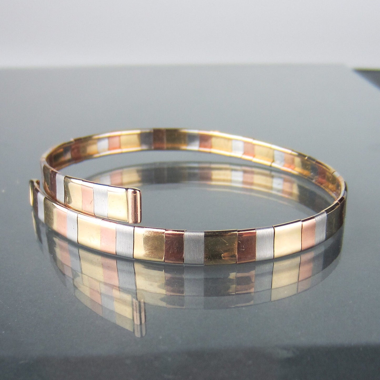 SOLD--Vintage Tri-Gold Coil Bracelet 14k, Italy c. 1980
