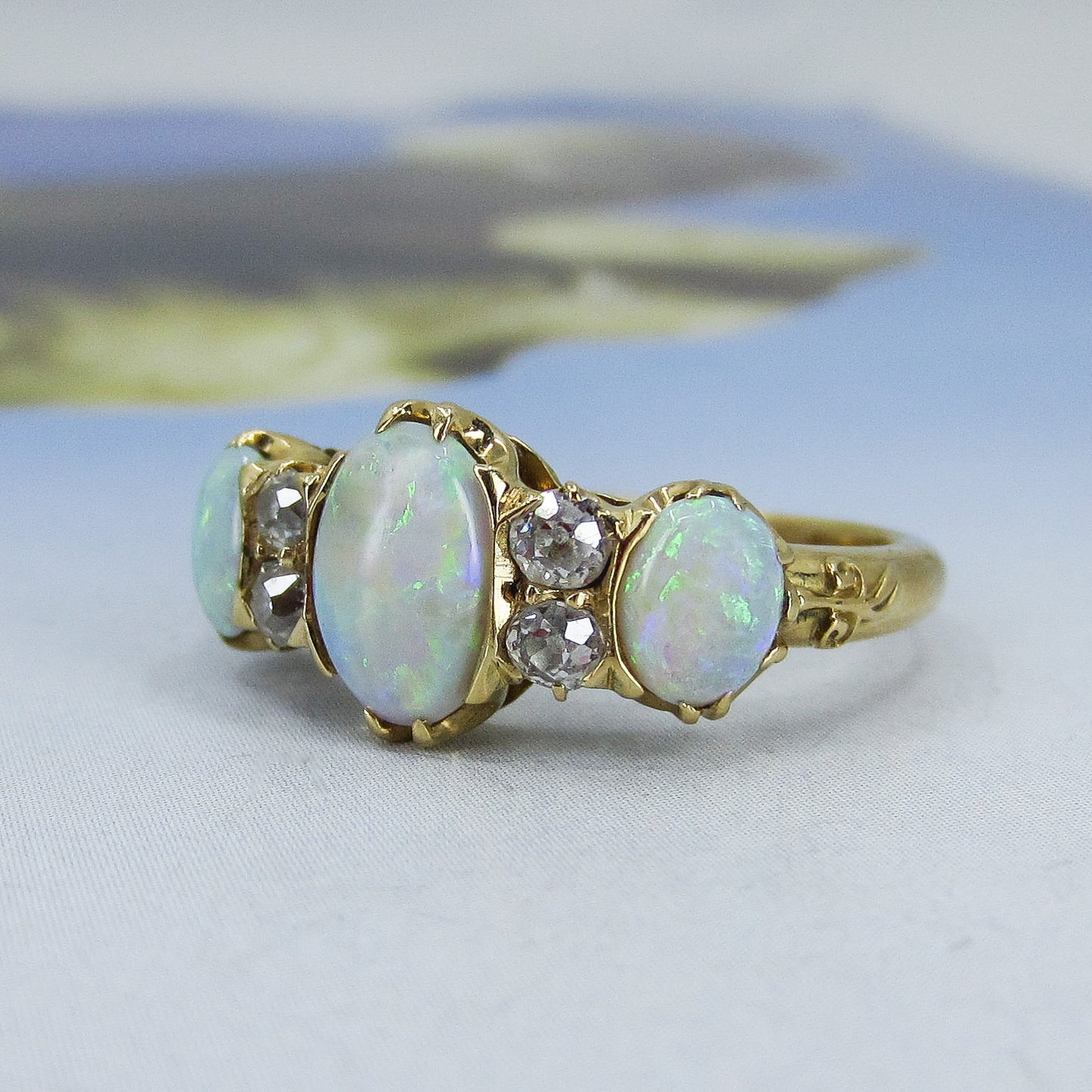 SOLD-Victorian Opal and Old Mine Diamond Ring 18k c. 1890