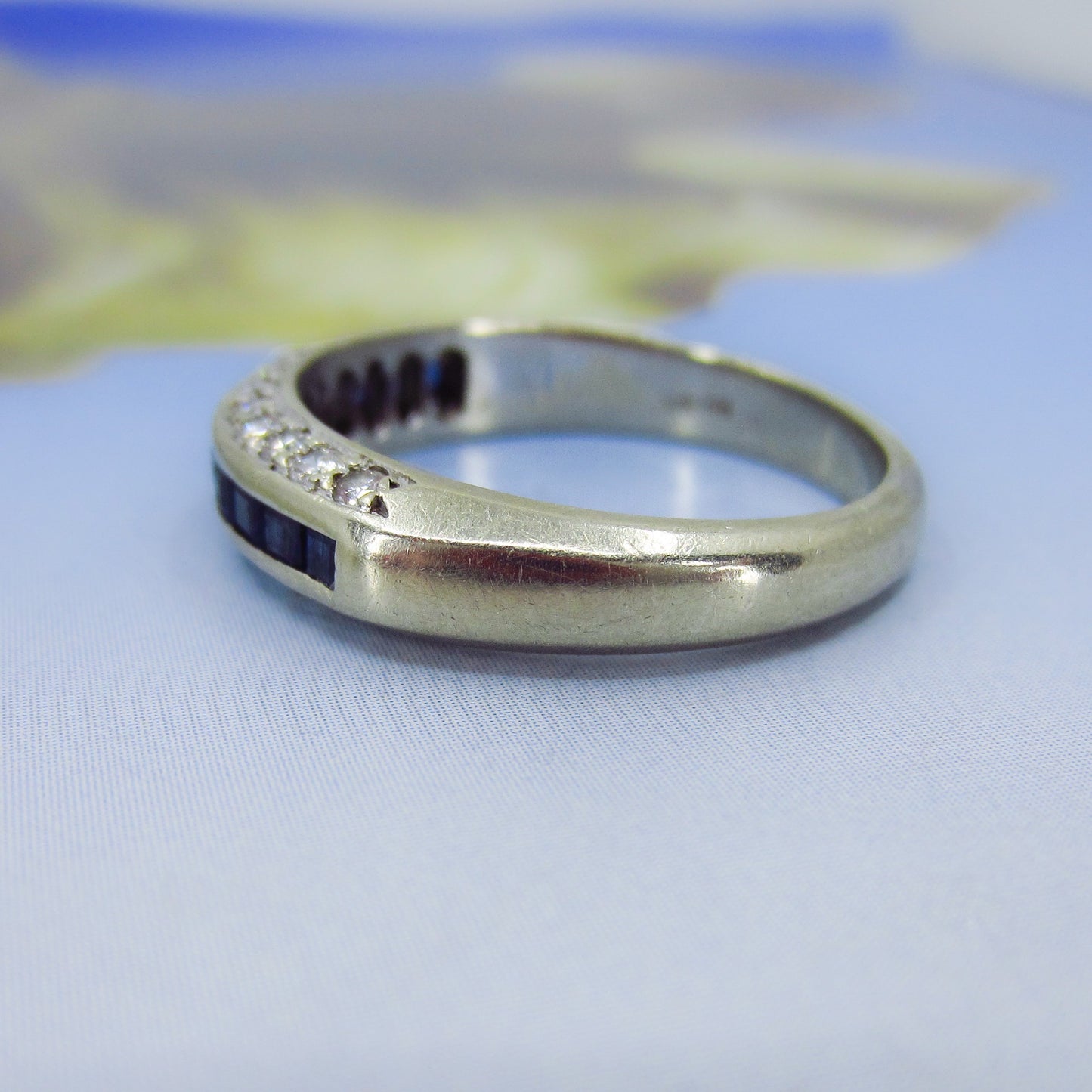 SOLD—Late Art Deco Sapphire and Diamond Band 14k c. 1940