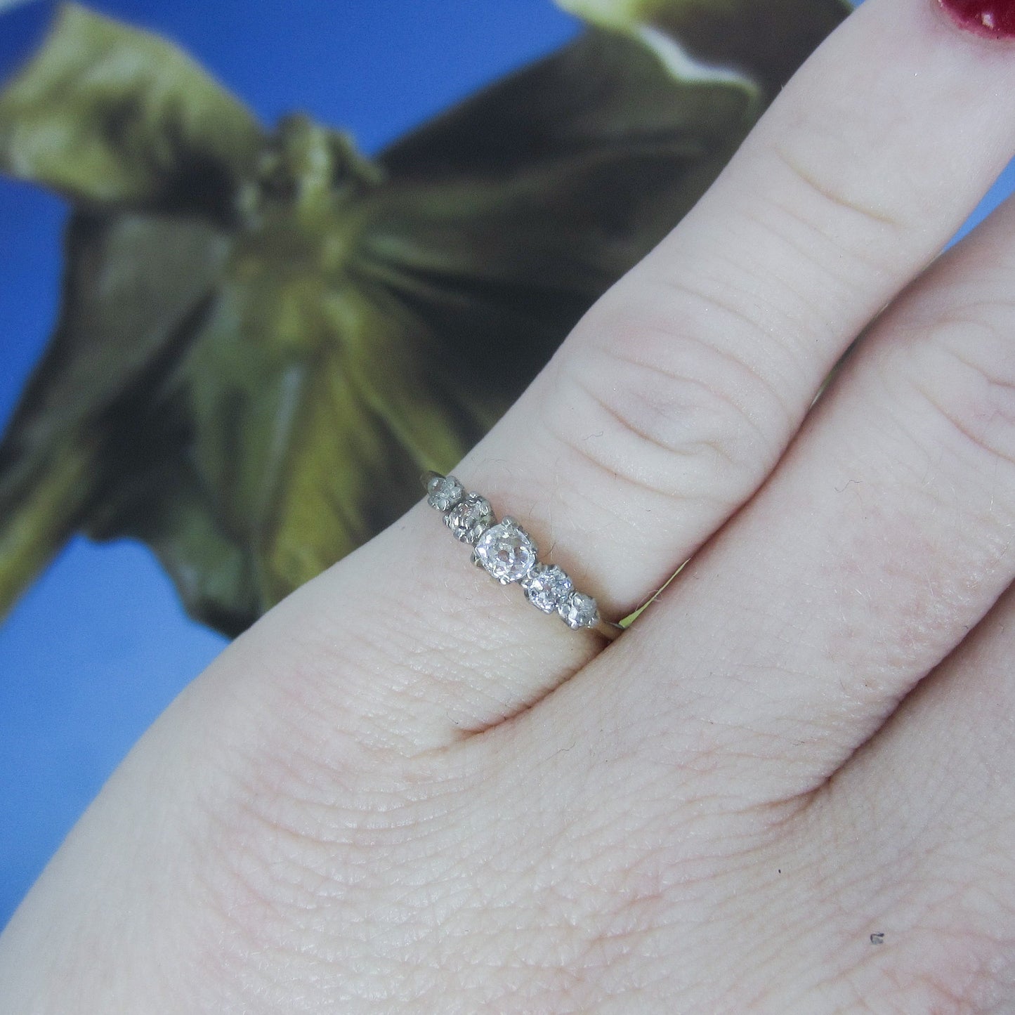 SOLD--Dainty Edwardian Five Old Mine Diamond Band 18k