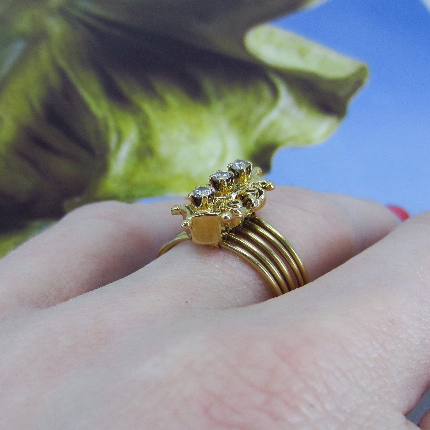 SOLD--Mid-Century Diamond Multi-Band Ring 14k c. 1960