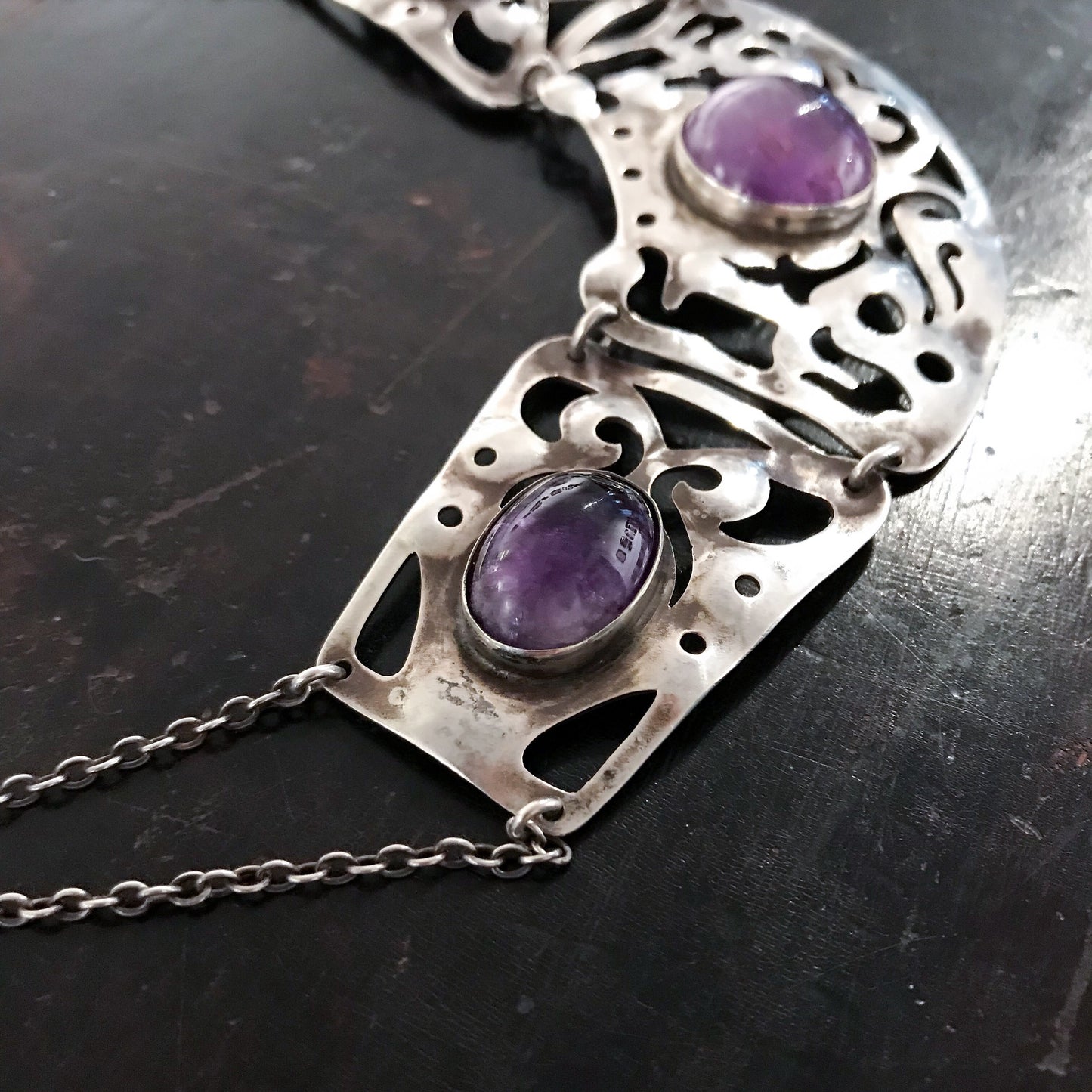 Big Arts and Crafts Amethyst Necklace Sterling c. 1940