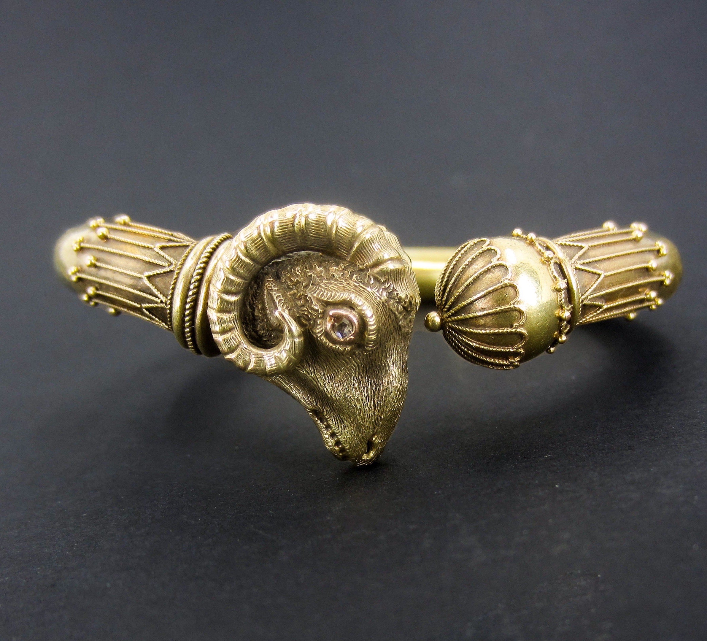 Antique Rams Head Hinged Bangle Bracelet