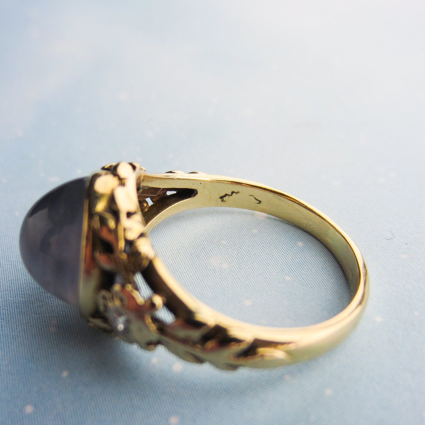 SOLD--Arts & Crafts Edward Oakes Star Sapphire and Diamond Ring 18k c. 1920