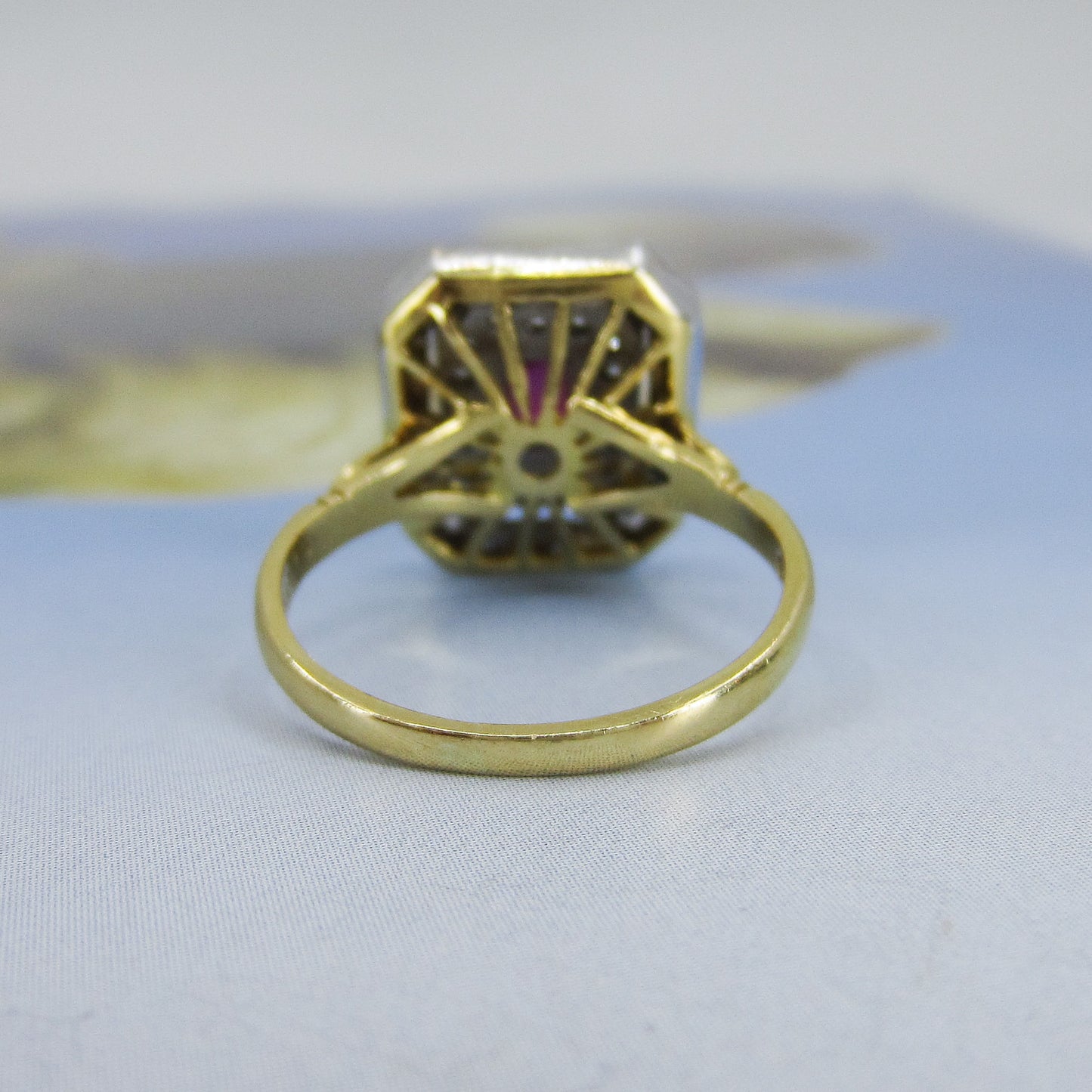 SOLD--Vintage Ruby and Diamond Ring 18k, British c. 1988